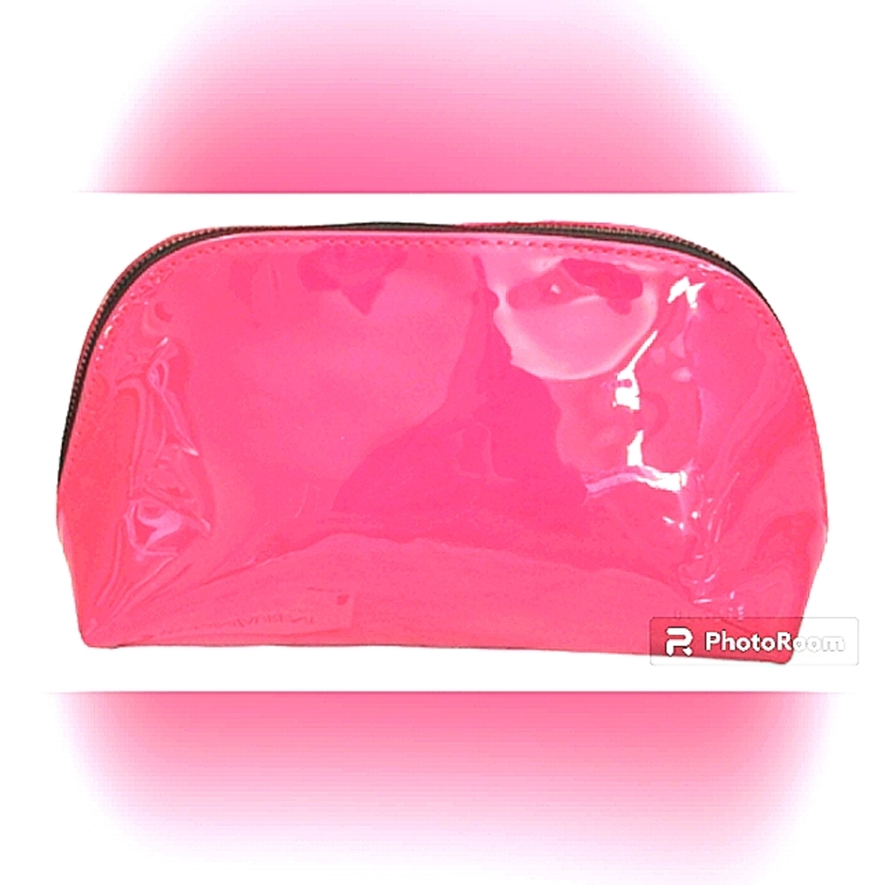 YVES SAINT LAURENT HOT PINK & BLACK PATENT LEATHER COSMETIC DOME POUCH NWT